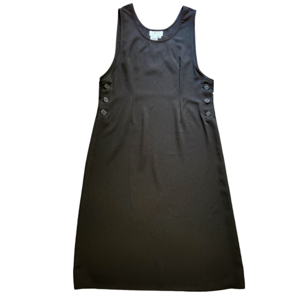 Talbots Black Sleeveless Shift Dress with Side Button Detail